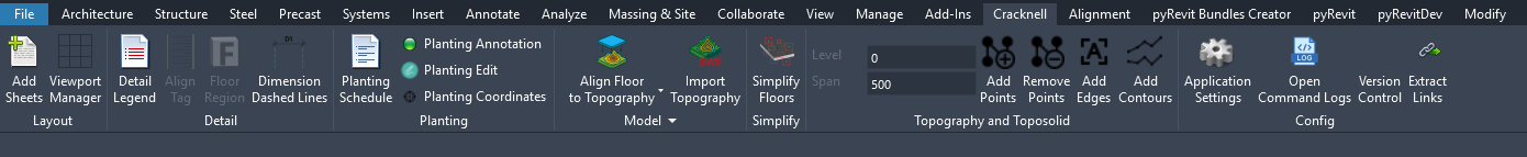 Cracknell custom Revit ribbon toolbar showing internal BIM tools.