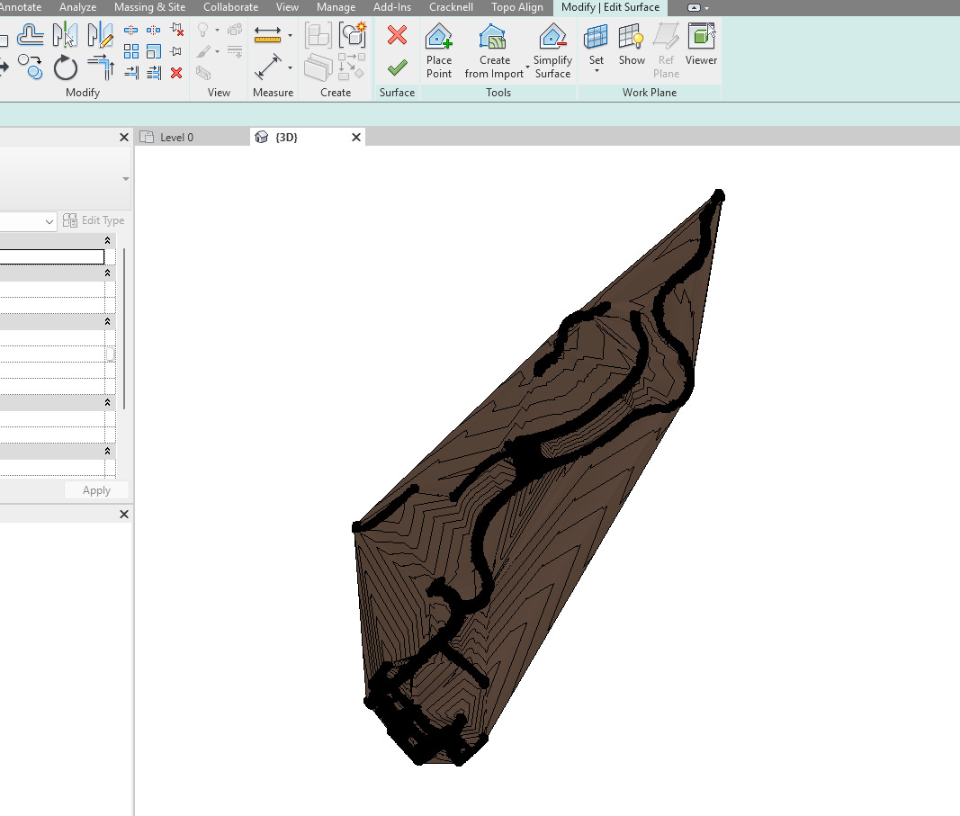 Import Topography from CAD — step 2 showing resulting Revit toposolid.