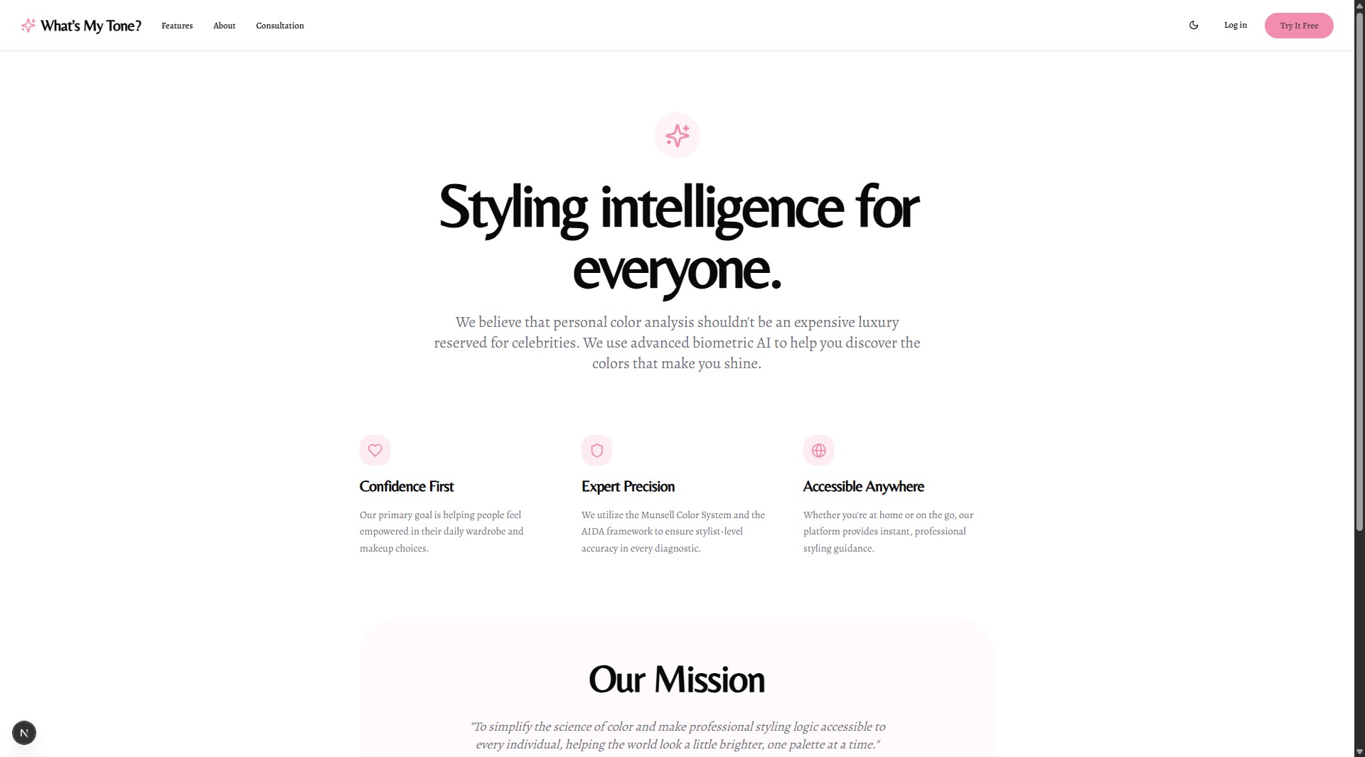 WhatsMyTone web app about screen.