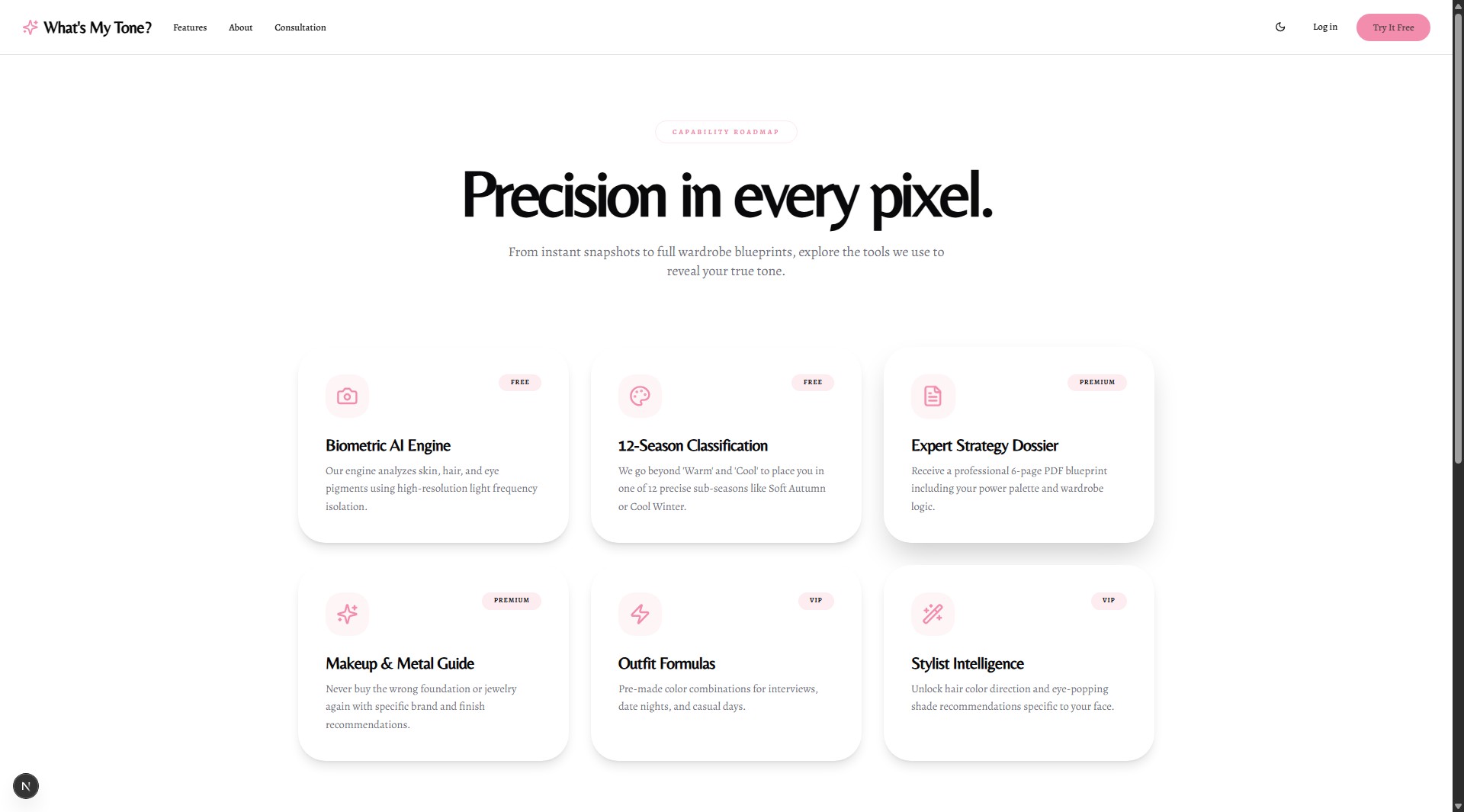 WhatsMyTone web app features screen.
