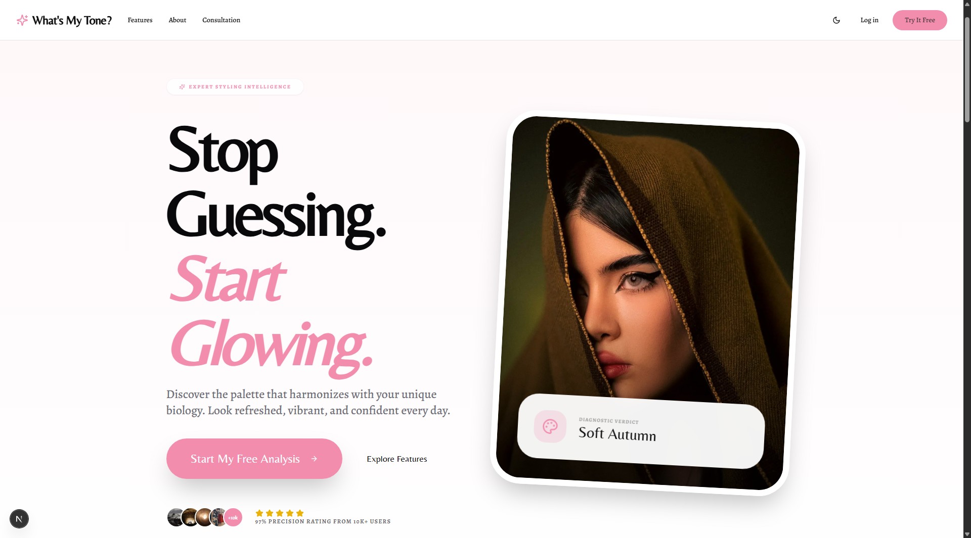 WhatsMyTone web app homepage hero screen.