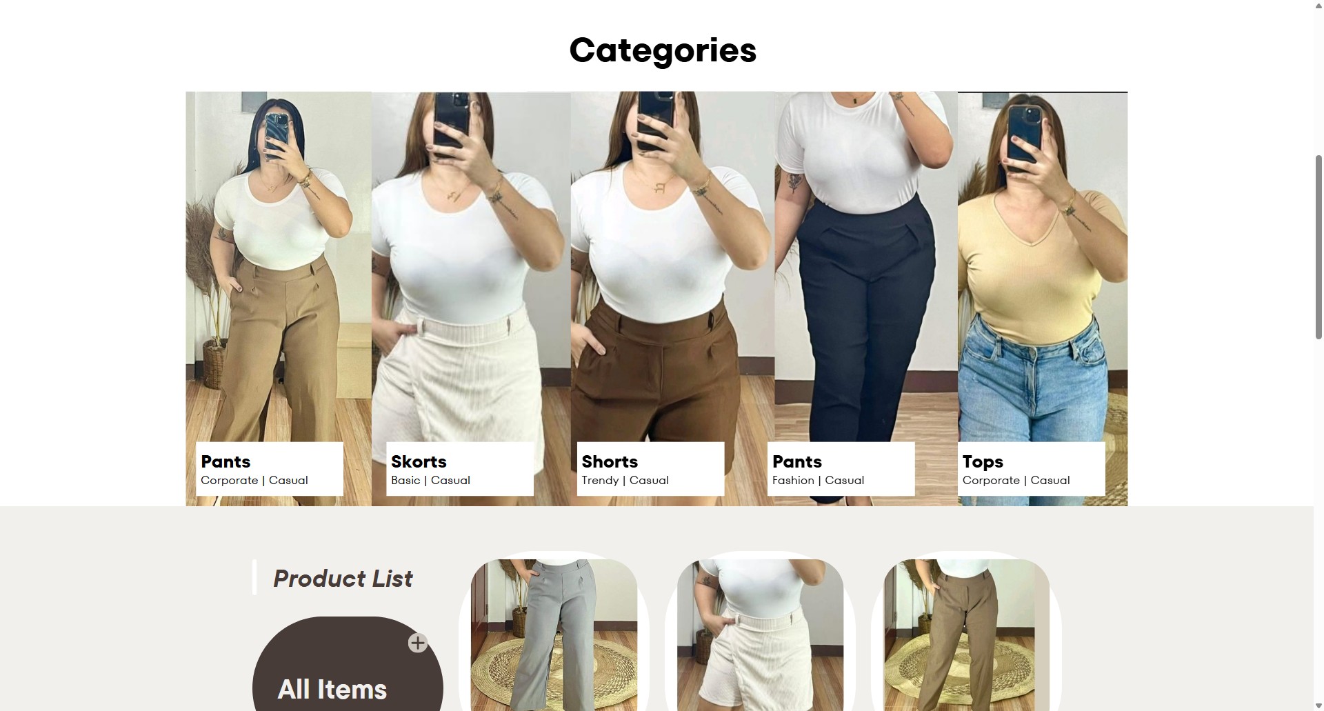 Made4Her clothing shop category browsing screen.