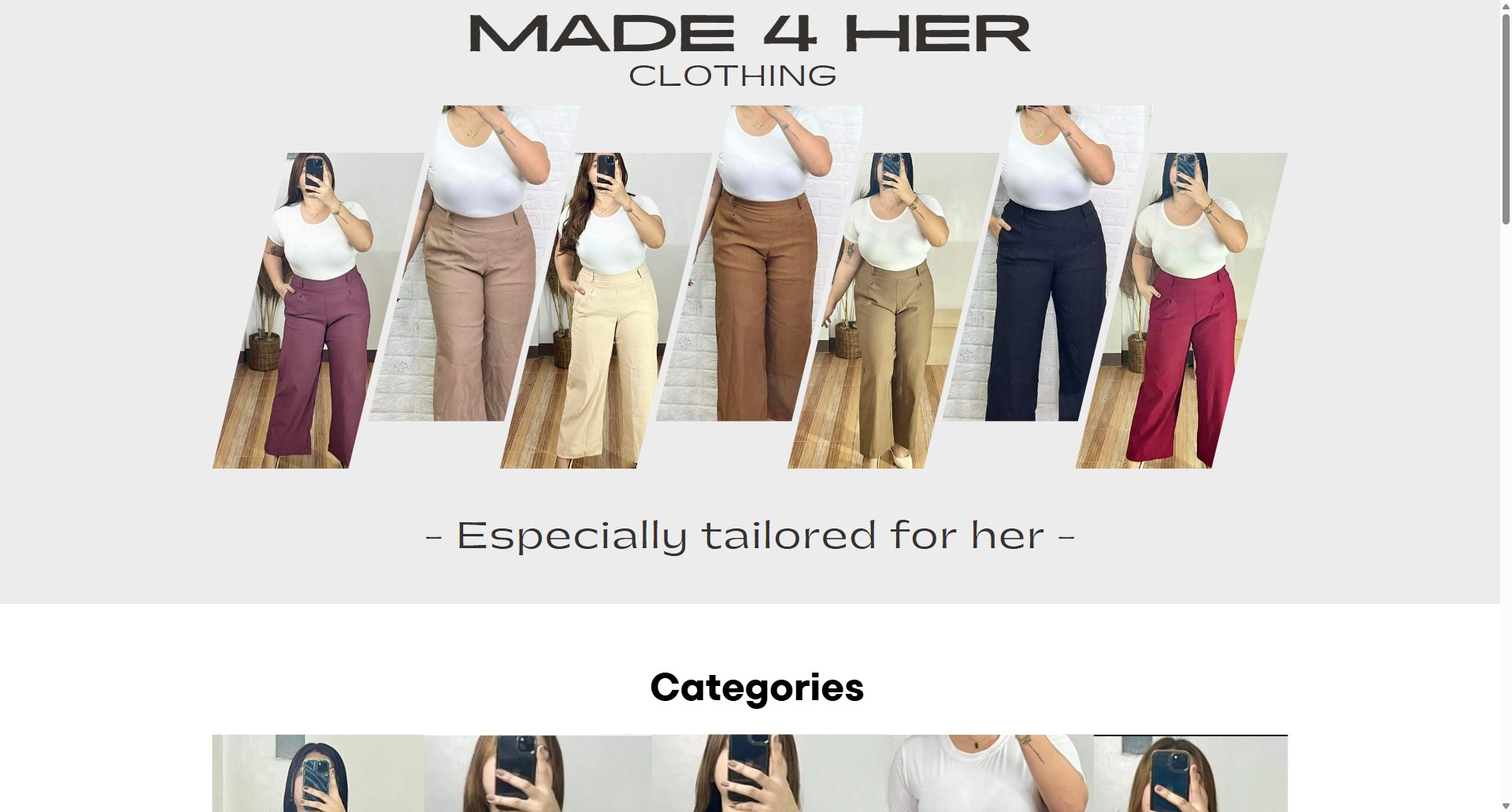 Made4Her clothing shop main website screen.