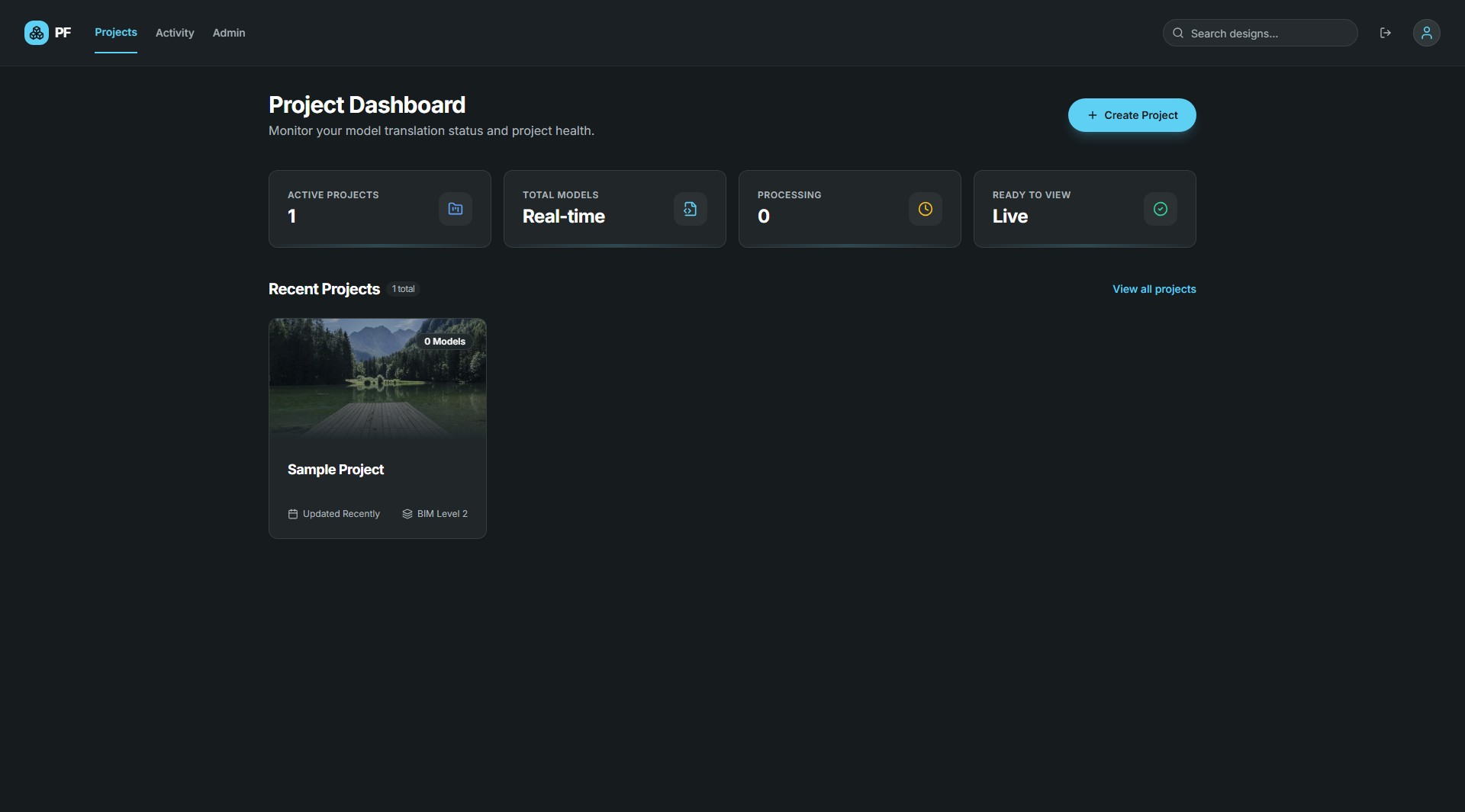 ProjectForge project dashboard screen.